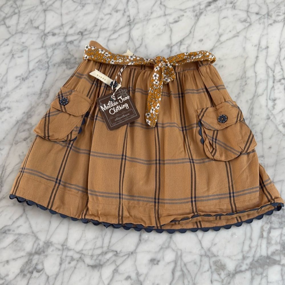 NWT Matilda Jane Girls Just Imagine Freya Plaid Tie Waist Skirt Sz 6